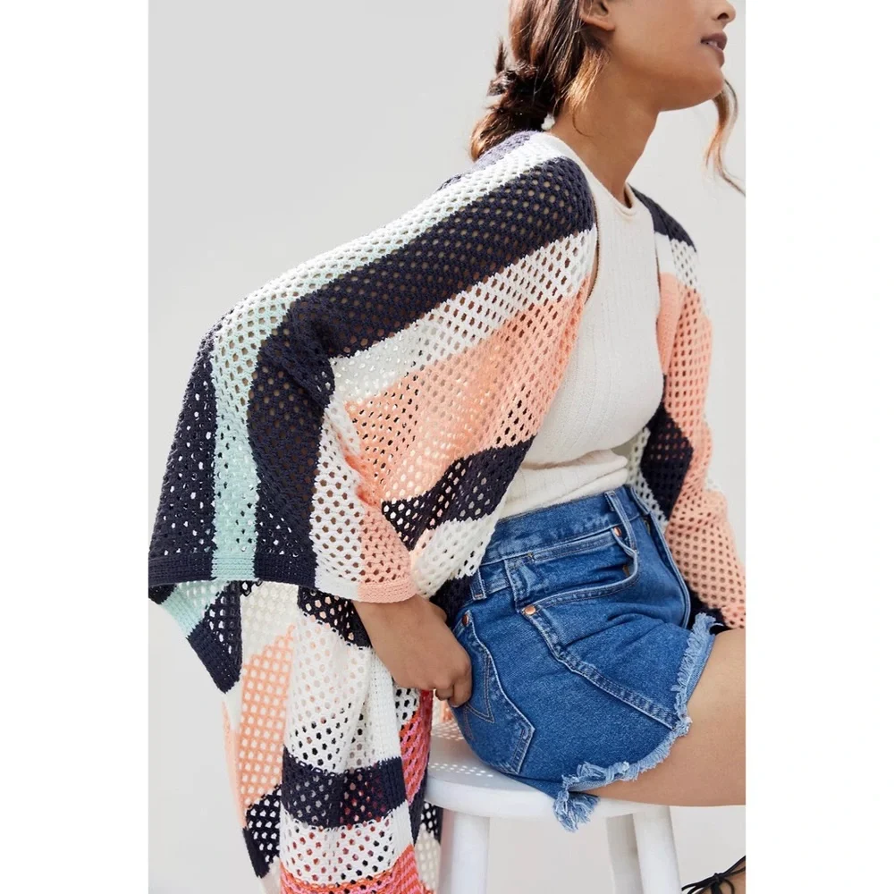 Anthropologie Striped Crochet Kimono NWT - Picture 3 of 6